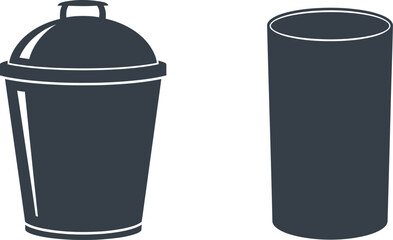 Black cocktail shaker and glass silhouette on transparent background