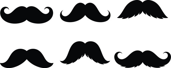 Collection of various black mustache shapes on transparent background silhouette