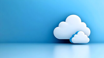 Modern cloud storage concept with white cloud shapes on blue background