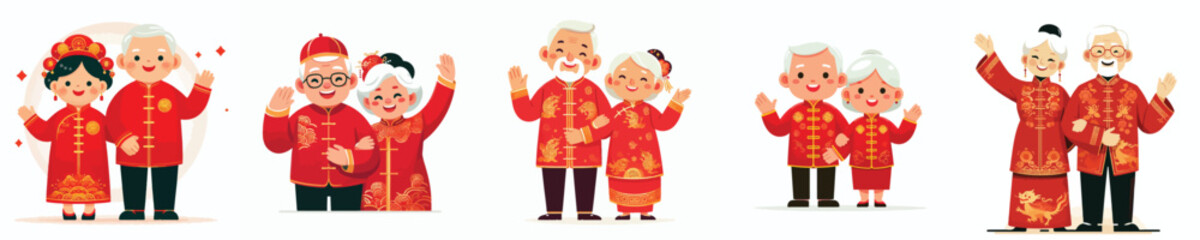 vector of a old couple celebrating Chinese New Year