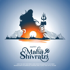 happy maha Shivratri with shiv ling, a Hindu festival celebrated of lord shiva night, english calligraphy. abstract vector illustration design © Arun
