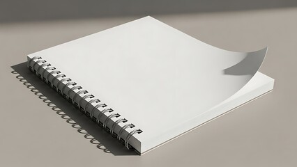 Blank Spiral Bound Notebook with Clean White Pages and Slightly Curled Corners on Neutral Background, Ideal for Writing, Journaling, and Note-Taking