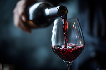 Pouring Red Wine into Glass with Elegant Blurred Background