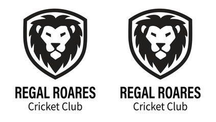 Cricket Club logo set featuring a powerful lion head silhouette inside a shield emblem for sports team branding and athletic identity © Pixelly