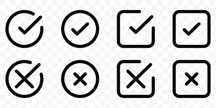 Check mark icon set. Check box icon with right and wrong buttons and yes or no checkmark icons. Vector illustration.