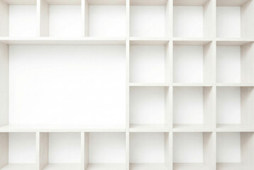 Empty white bookshelf with grid pattern