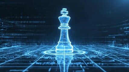 Holographic king chess piece projected digital grid with glowing data lines and binary code futuristic strategy concept conveying focus and innovation technology futuristic data grid digital network - Powered by Adobe