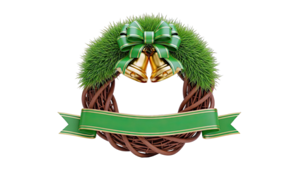 Christmas Wreath with Bells and Green Ribbon