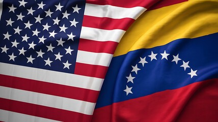 A close up view showcases the vibrant and contrasting national flags of the united states and venezuela side by side