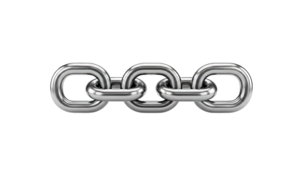 Three interlocking metallic chain links on a white background