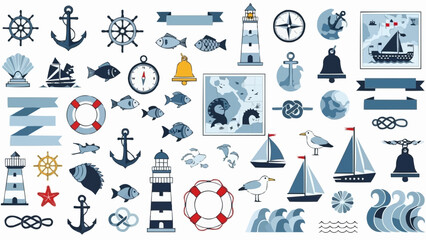 Nautical Themed Icons and Symbols Collection. © Dolar
