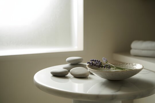 Calming spa stones and lavender - Powered by Adobe