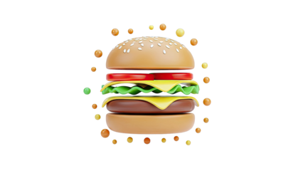 Stylized 3D Burger with Floating Orbs