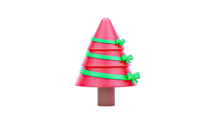 Stylized Red Christmas Tree with Green Ribbons and Bows