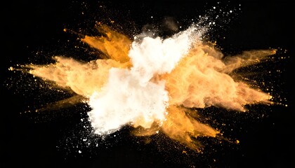 A cloud of colored powder bursts forth on a black background, creating an explosive effect
