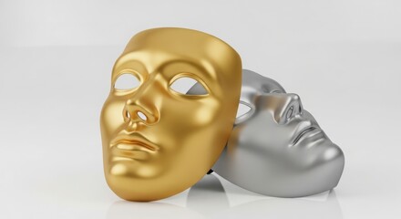 Golden and silver skull masks surreal still life study