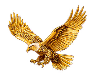 Majestic golden eagle emblem with wings fully spread symbolizing power and freedom isolated on a white or transparent background