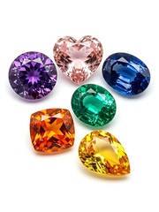 Colorful Precious Gemstones Isolated on White Background