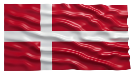 Waving Danish Flag with Red and White Colors Denmark 1