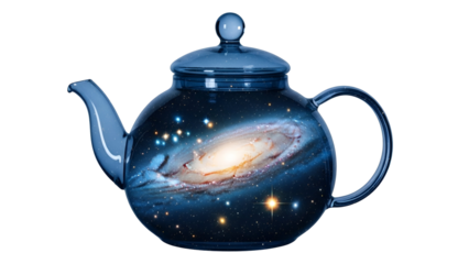 Blue teapot with galaxy on black background galaxy space stars