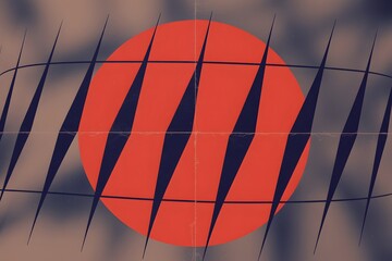 Abstract red circle with black lines