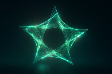 Clean, glowing vector lines forming a three-dimensional star shape in vibrant green neon, abstract technology emblem, dark background, cinematic, ultra-detailed, 8k,
