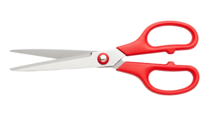 Red Handled Scissors with Silver Blades on Black Background