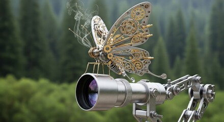 Butterfly lands on camera lens capturing nature's beauty