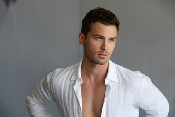 Fototapeta premium Handsome man in white shirt
