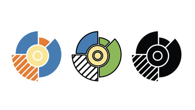Vibrant pie chart icons in modern style