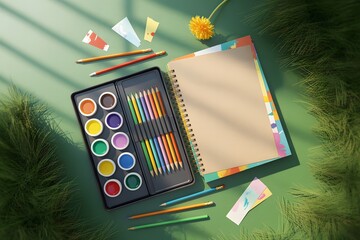 Art supplies arranged for creativity