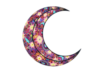 colorful paisley crescent moon decorative art for ramadan eid mubarak