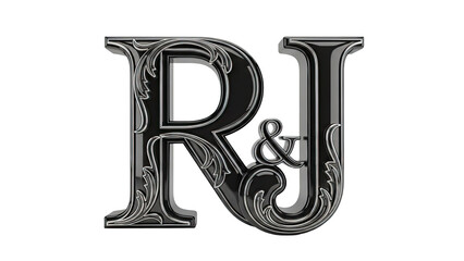 Ornate Black and Silver "RJ &" Monogram