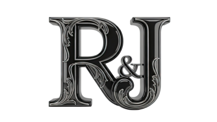Ornate Black and Silver "RJ &" Monogram