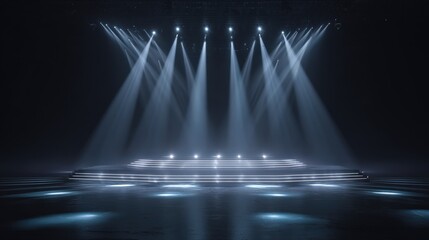 Futuristic Stage with Dramatic LED Lights and Symmetrical Design