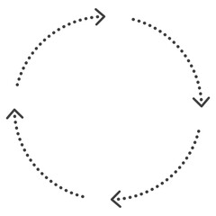 4つで円形になるシンプルな破線の矢印　モノクロ
