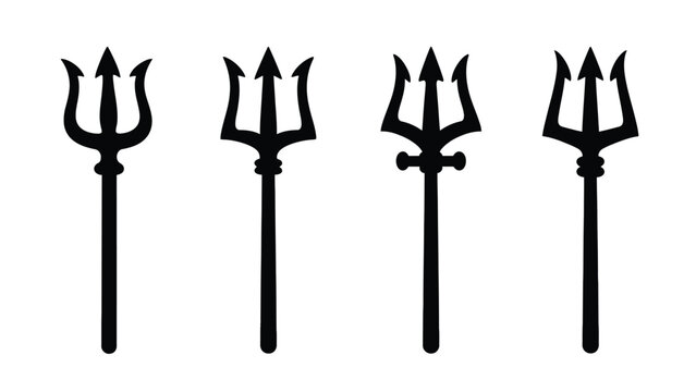 Four different trident designs in black silhouette