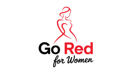 Go Red for Women heart health awareness illustration featuring female silhouette promoting cardiovascular disease prevention and women medical awareness campaign vector