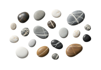 Collection of colored stones isolated on transparent background