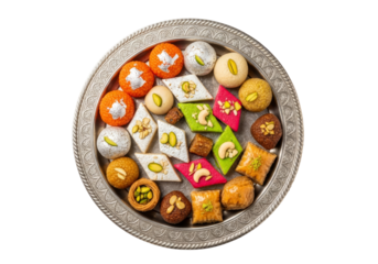 colorful platter of festive middle eastern sweets for ramadan eid