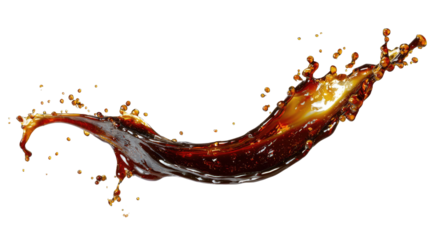 Dark liquid splash curves across a stark black background