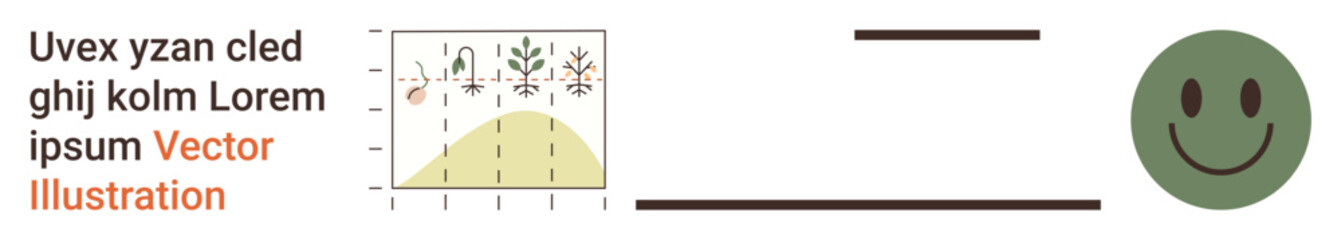 Fototapeta premium Education, infographics, statistics, positivity, data visualization, analysis. Minimalist data chart, happy face placeholder Latin text. Education and infographics topics prominently featured