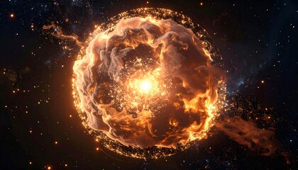 Fototapeta premium Bright, explosive cosmic event with glowing outer regions in deep space