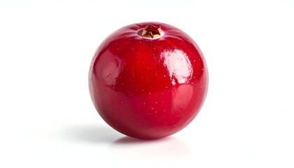 Shiny, red, single cranberry on a white backdrop, close-up shot