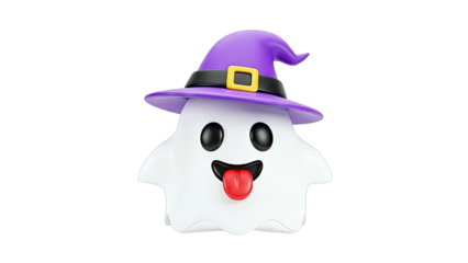 Cute Ghost Wearing a Witch Hat with Tongue Out