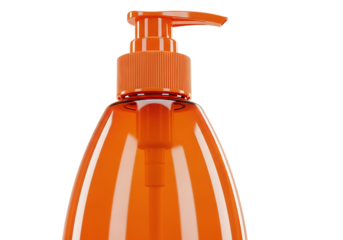 Orange liquid soap dispenser isolated on transparent background