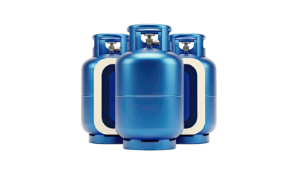 Three Blue Propane Gas Cylinders