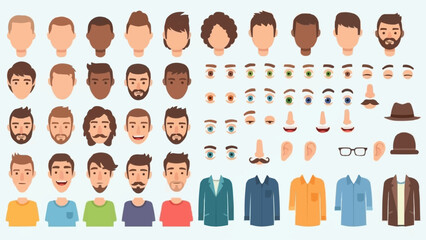 Collection of Diverse Male Character Avatars and Components.