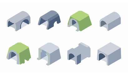 Isometric cartoon tunnel vector icons set for smart city maps and transport applications