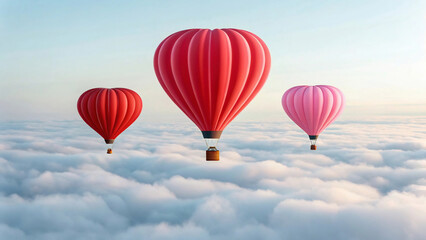 Naklejka premium Vibrant Hot Air Balloons Soaring Above Cloudscape at Golden Hour